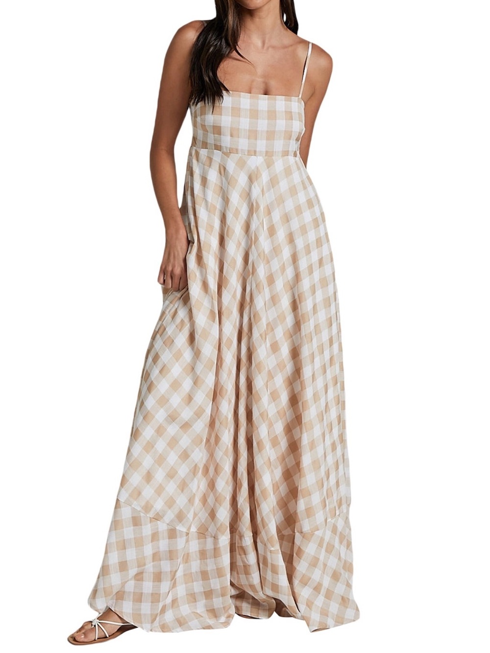 ASOS Beige and White Gingham Maxi Dress